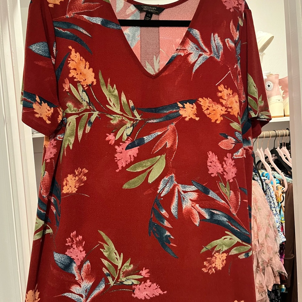 Christian Siriano Red Floral Blouse
